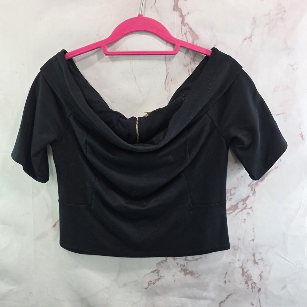 Anthropologie Shirt Womens Medium Petite P Off Shoulder Crop Zip Back Deletta